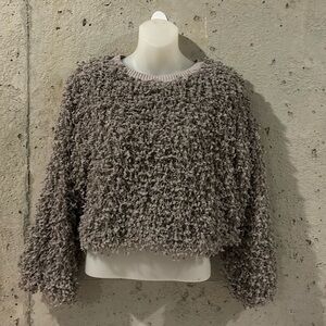 Like New Fate Gray Shaggy Crew Neck Long Sleeve Crop-Like Sweater. Size - S